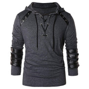 Angelo Ricci™ Faux Leather Sleeve Drawstring Hoodie