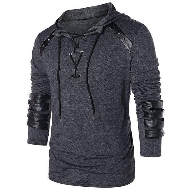 Angelo Ricci™ Faux Leather Sleeve Drawstring Hoodie