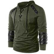 Angelo Ricci™ Faux Leather Sleeve Drawstring Hoodie