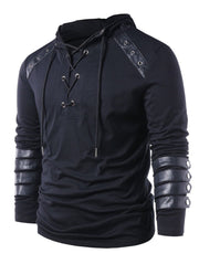 Angelo Ricci™ Faux Leather Sleeve Drawstring Hoodie