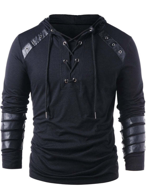 Angelo Ricci™ Faux Leather Sleeve Drawstring Hoodie